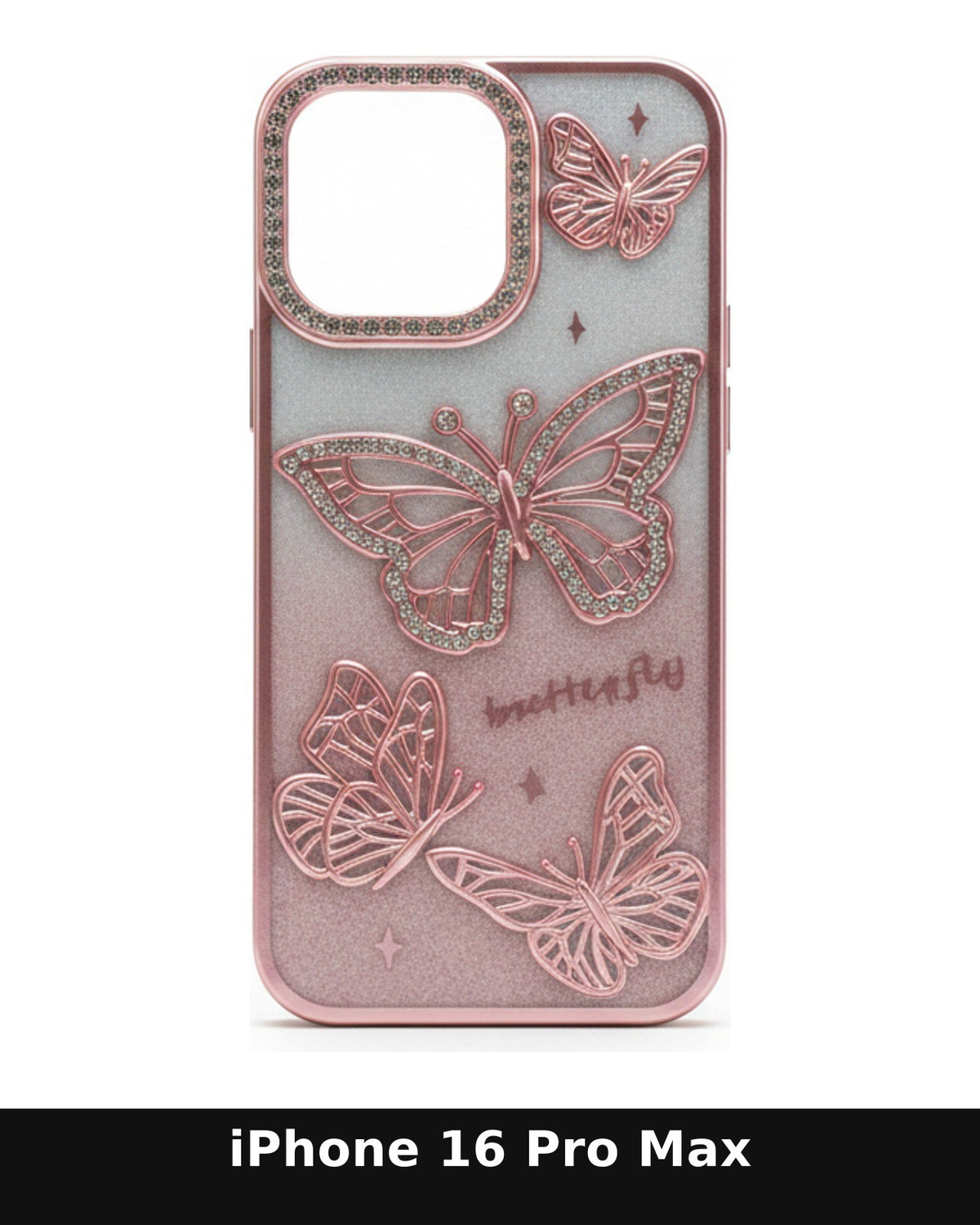 iPhone 16 Pro Max Rose Gold Butterfly Diamond Case