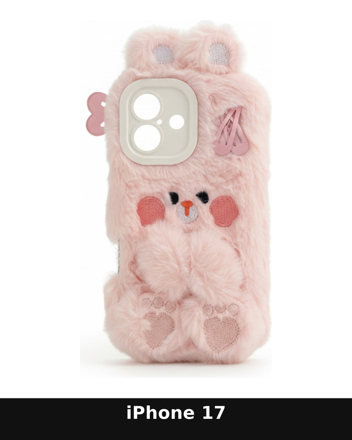 iPhone 17 Pink Fluffy Animal Phone Case