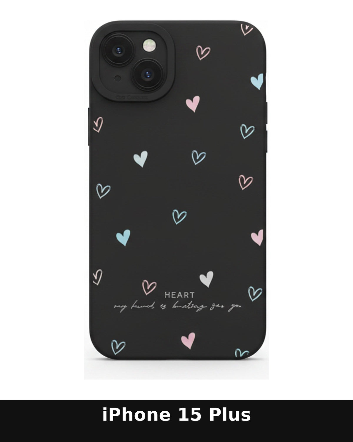 iPhone 15 Plus Black Heart Pattern Case
