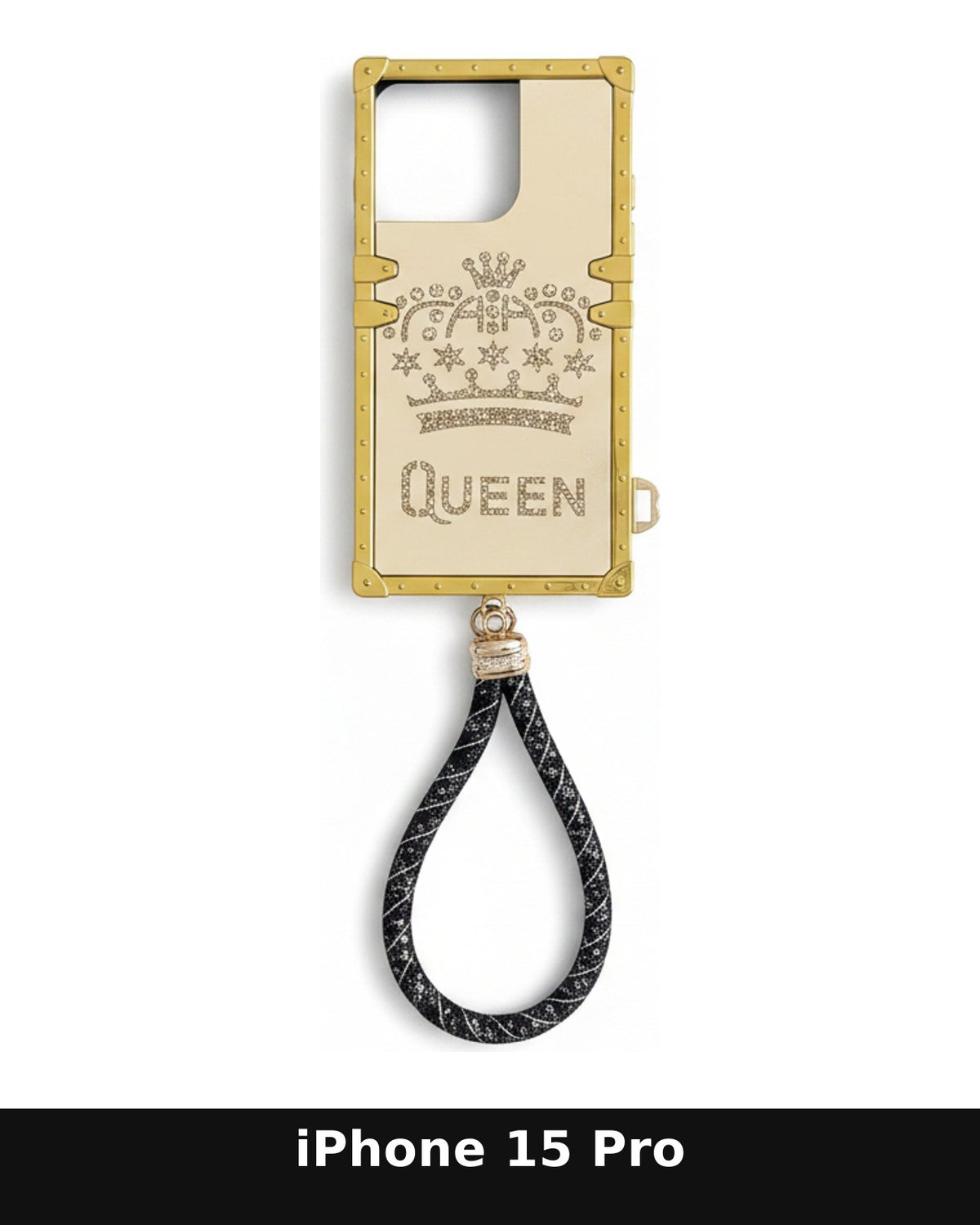 iPhone 15 Pro Gold Rhinestone Queen Trunk Case