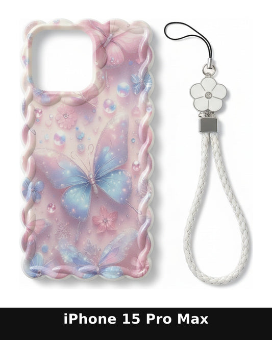 iPhone 15 Pro Max Butterfly Floral Case with Wrist Strap