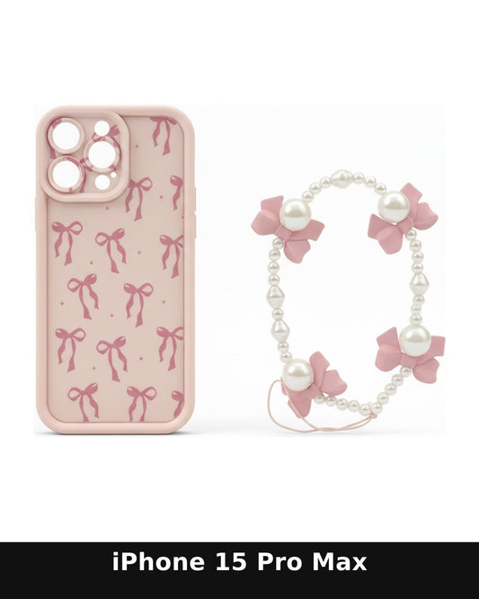 iPhone 15 Pro Max Pink Bow Pattern Case