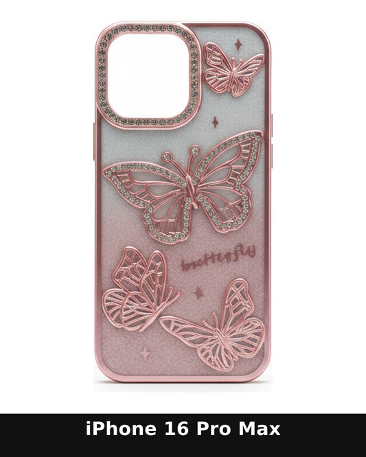 iPhone 16 Pro Max Rose Gold Butterfly Diamond Case