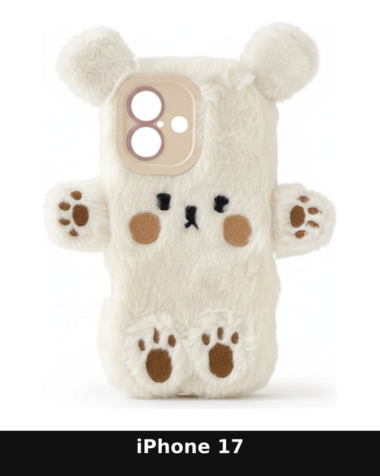 iPhone 17 White Fluffy Bear Paw Case