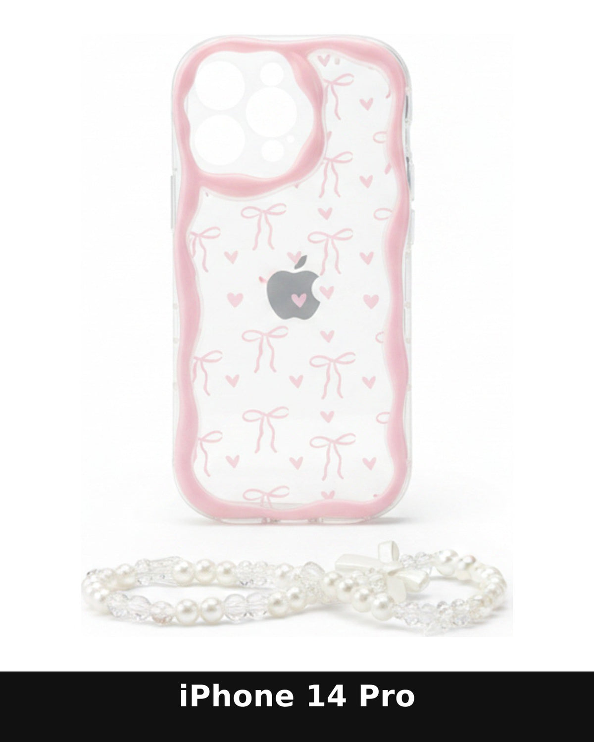 iPhone 14 Pro Clear Pink Wavy Bow Case