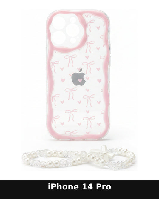 iPhone 14 Pro Clear Pink Wavy Bow Case