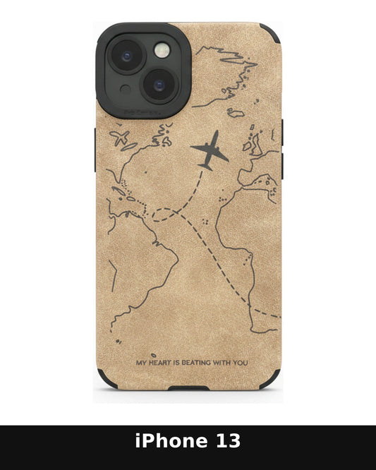 iPhone 13 Travel Map Faux Leather Case