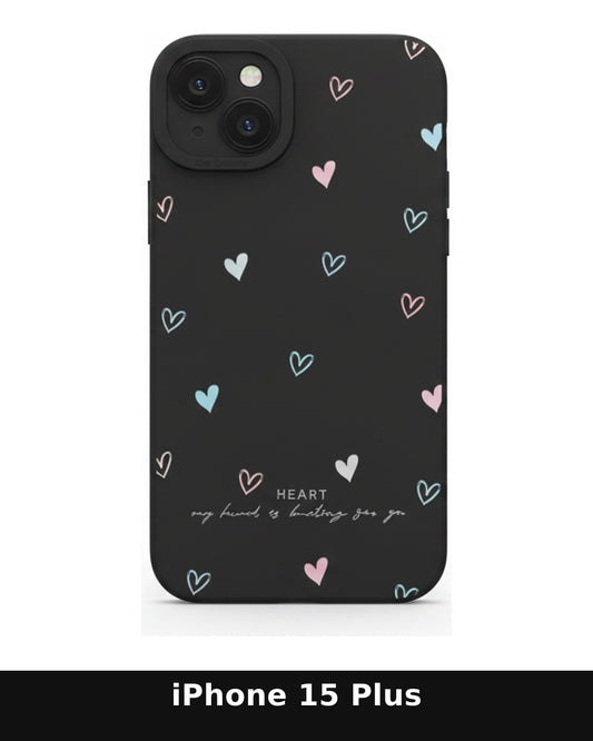 iPhone 15 Plus Black Heart Pattern Case