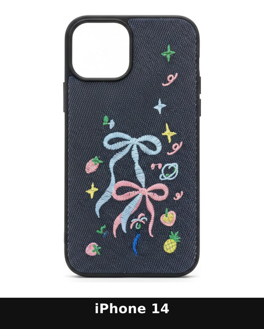 iPhone 14 Embroidered Denim Design Case
