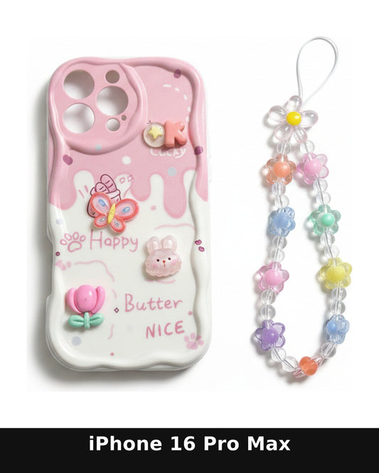 iPhone 16 Pro Max Cute Pink Charm Case with Beaded Strap