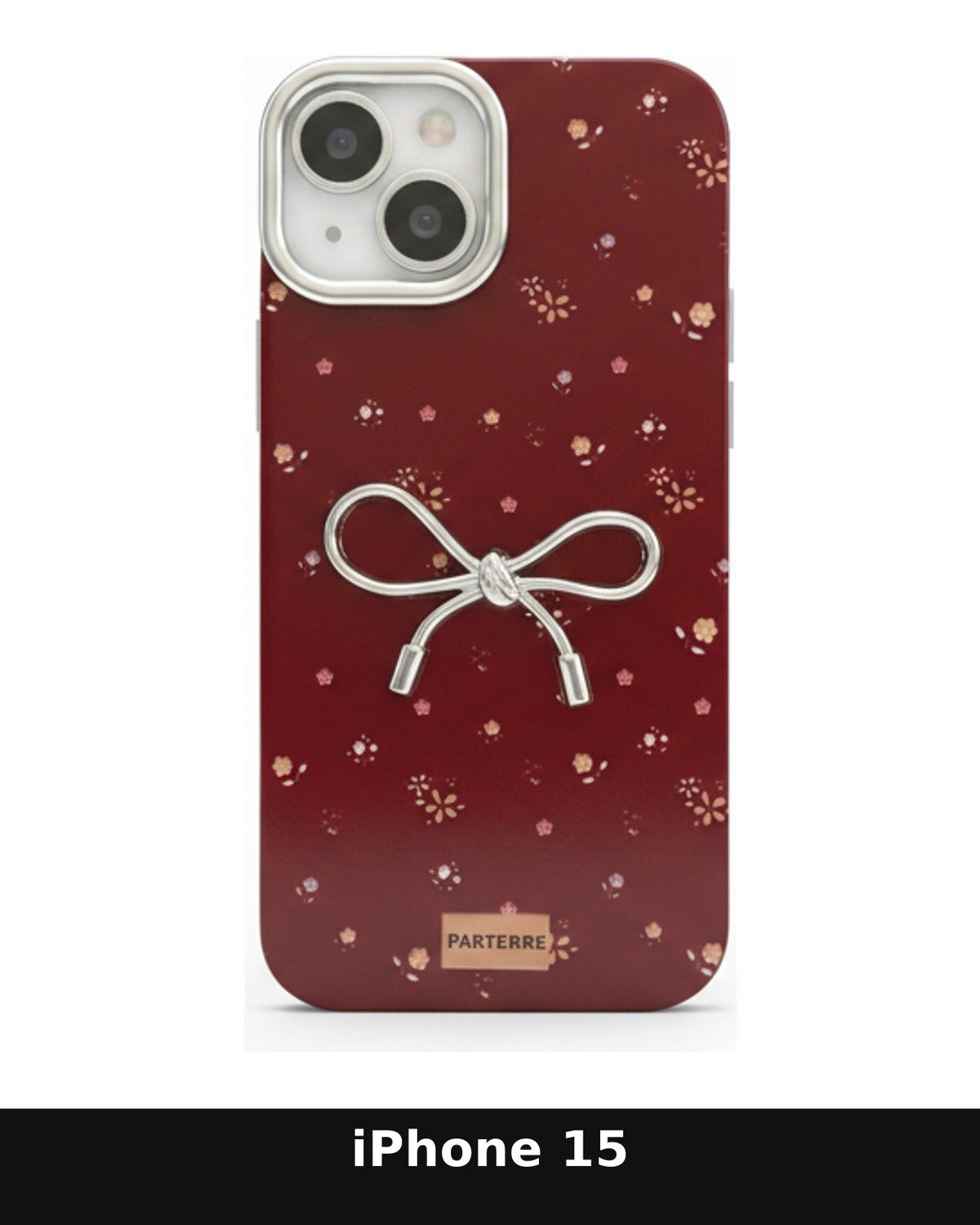 iPhone 15 Floral Pattern Case with Silver Bow