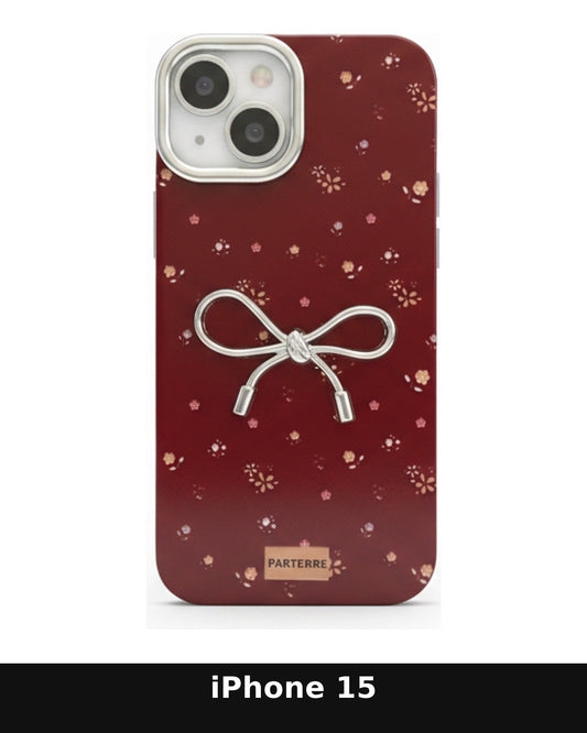 iPhone 15 Floral Pattern Case with Silver Bow