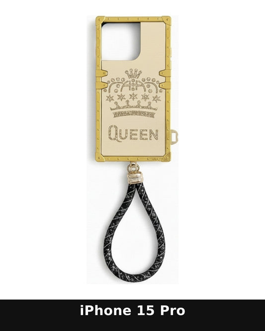 iPhone 15 Pro Gold Rhinestone Queen Trunk Case
